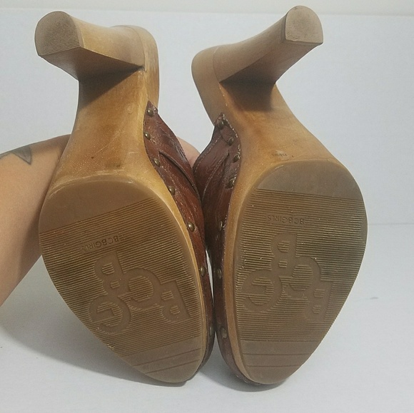 BCBGirls brown leather open back clog mules heels - Picture 7 of 8